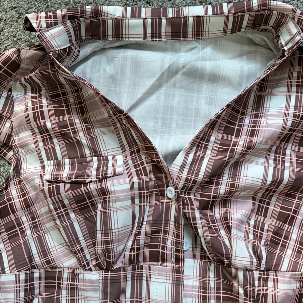 Brown and Pink Plaid Button-Down Shirt - Picture 2 of 4